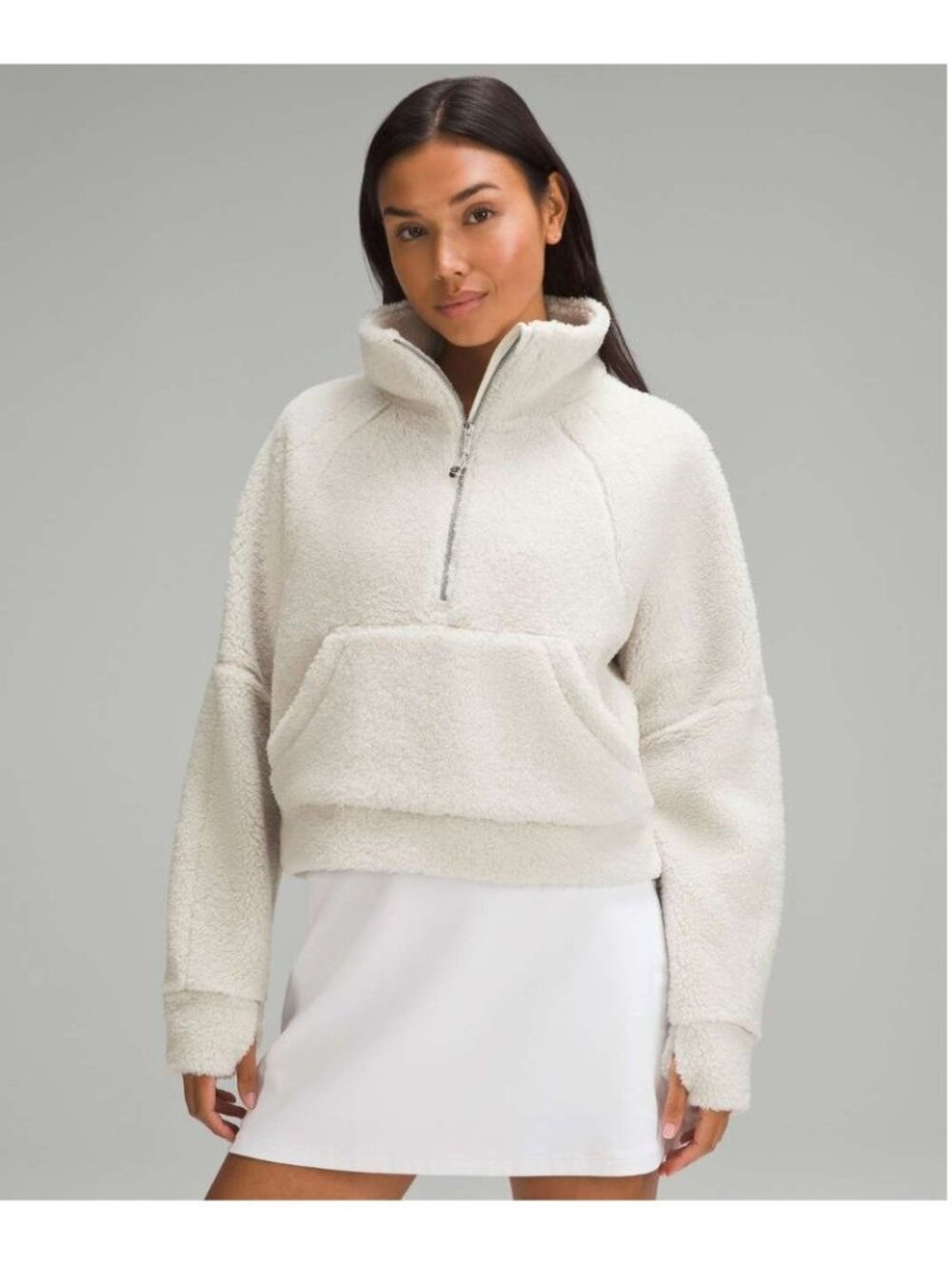 lululemon Scuba Oversized Fleece Funnel Neck Half Zip Bone M/L LW3GO0S